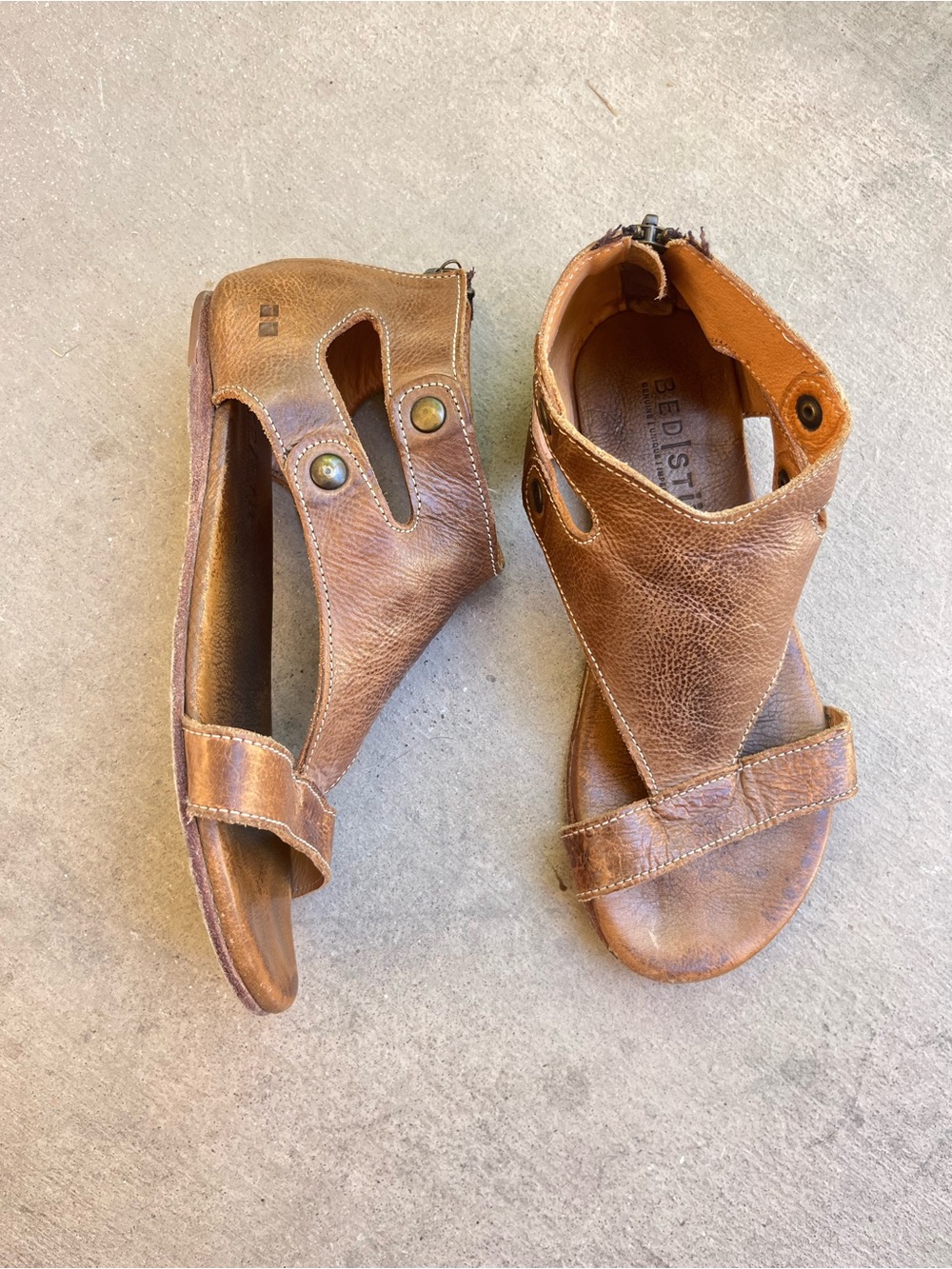 Bed Stu Brown Leather Cutout Sandals